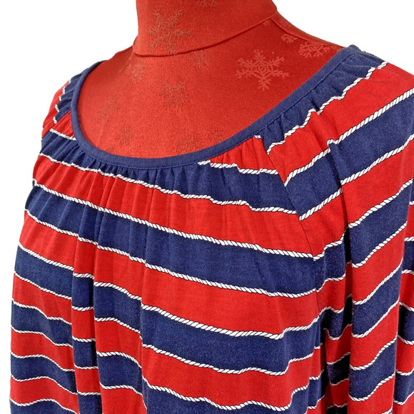Michael Kors Popover Top Size L Red & Navy Blue Stripes Casual 3/4-Sleeve Chic - Picture 7 of 9